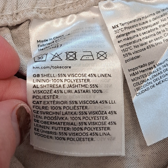 H&M Beige Linen Blend White Leg High Waisted Business Casual Coastal Pants Sz 8 - Picture 4 of 8